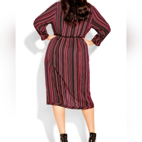 City Chic button-up amber strip long sleeve dress 16 - Picture 3 of 5
